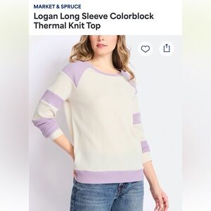 Market & Spruce Cream and Lavender Waffle-Knit Raglan Crewneck Sweater